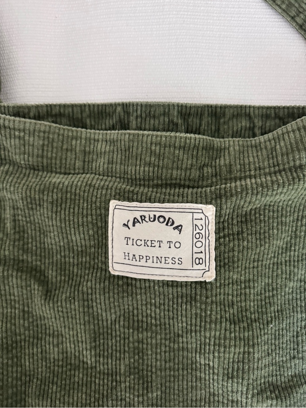 Green Corduroy Tote Bag - Ticket to Happiness Patch - Picture 3 of 4